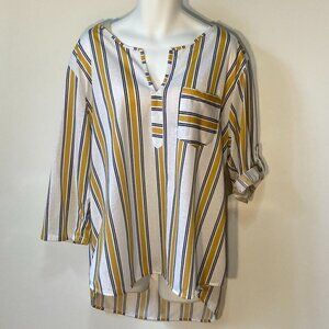 Eden & Olivia SZ 3X NWT Knit Pullover Yellow & Navy Stripe top roll tab sleeve